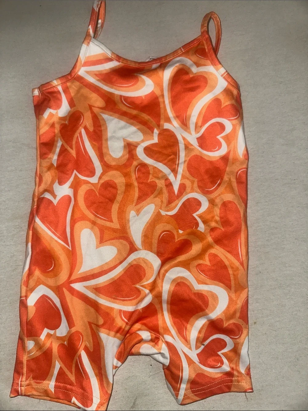 Kids Size 2-3Y SHEIN Orange & White Heart Print Sleeveless Romper